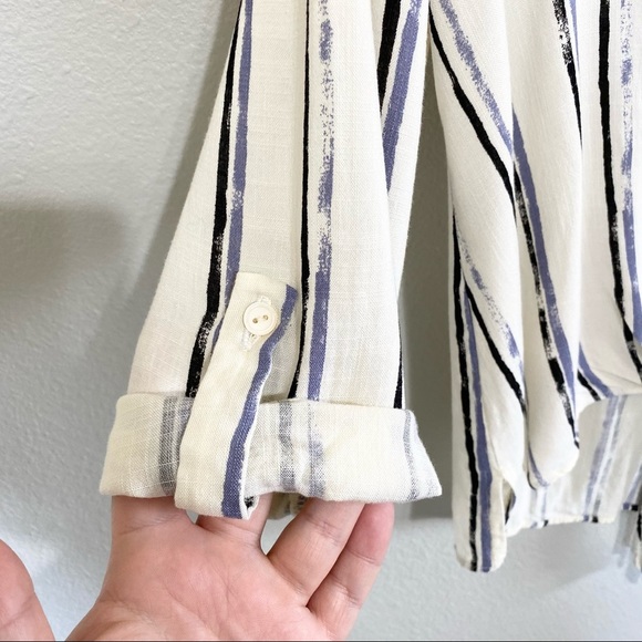 ⭐️ Blue Rain Tie Button Down Striped Medium Blouse - Picture 7 of 11